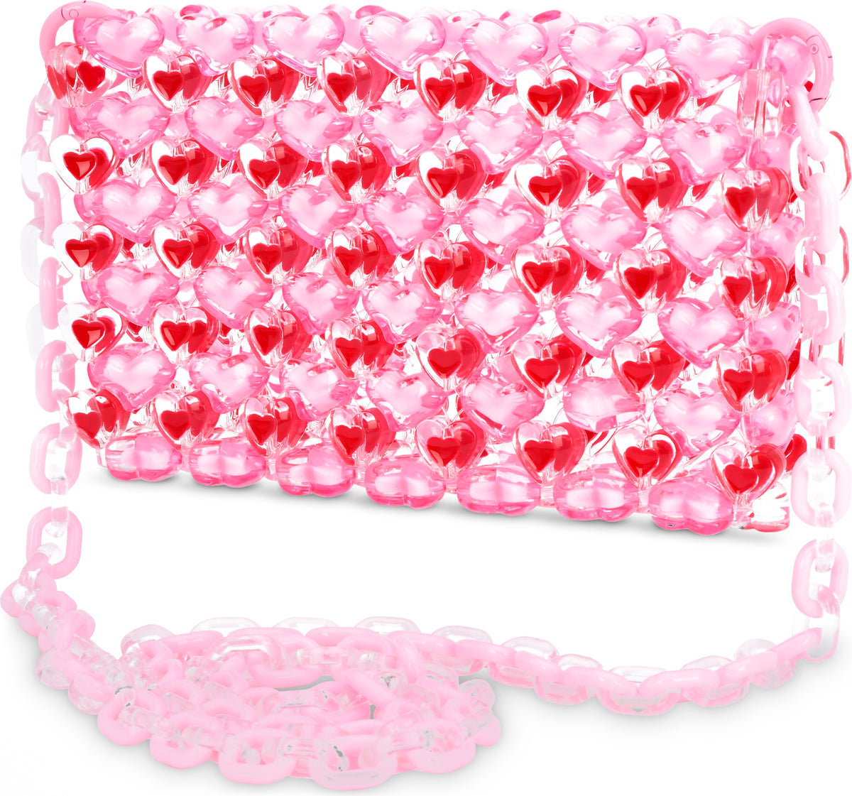 Pink Hearts Beaded Crossbody Bag