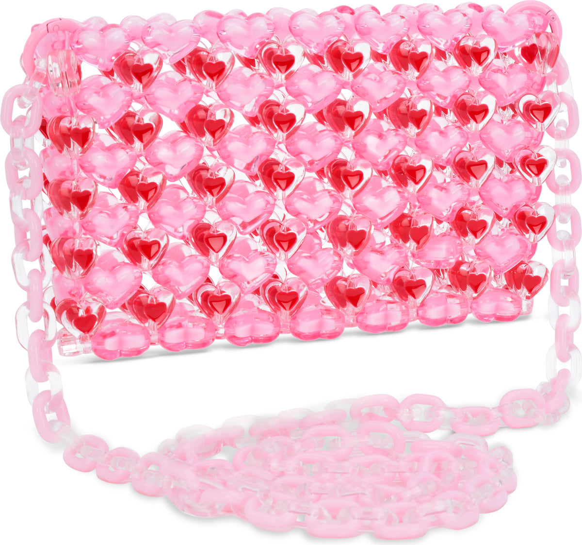 Pink Hearts Beaded Crossbody Bag