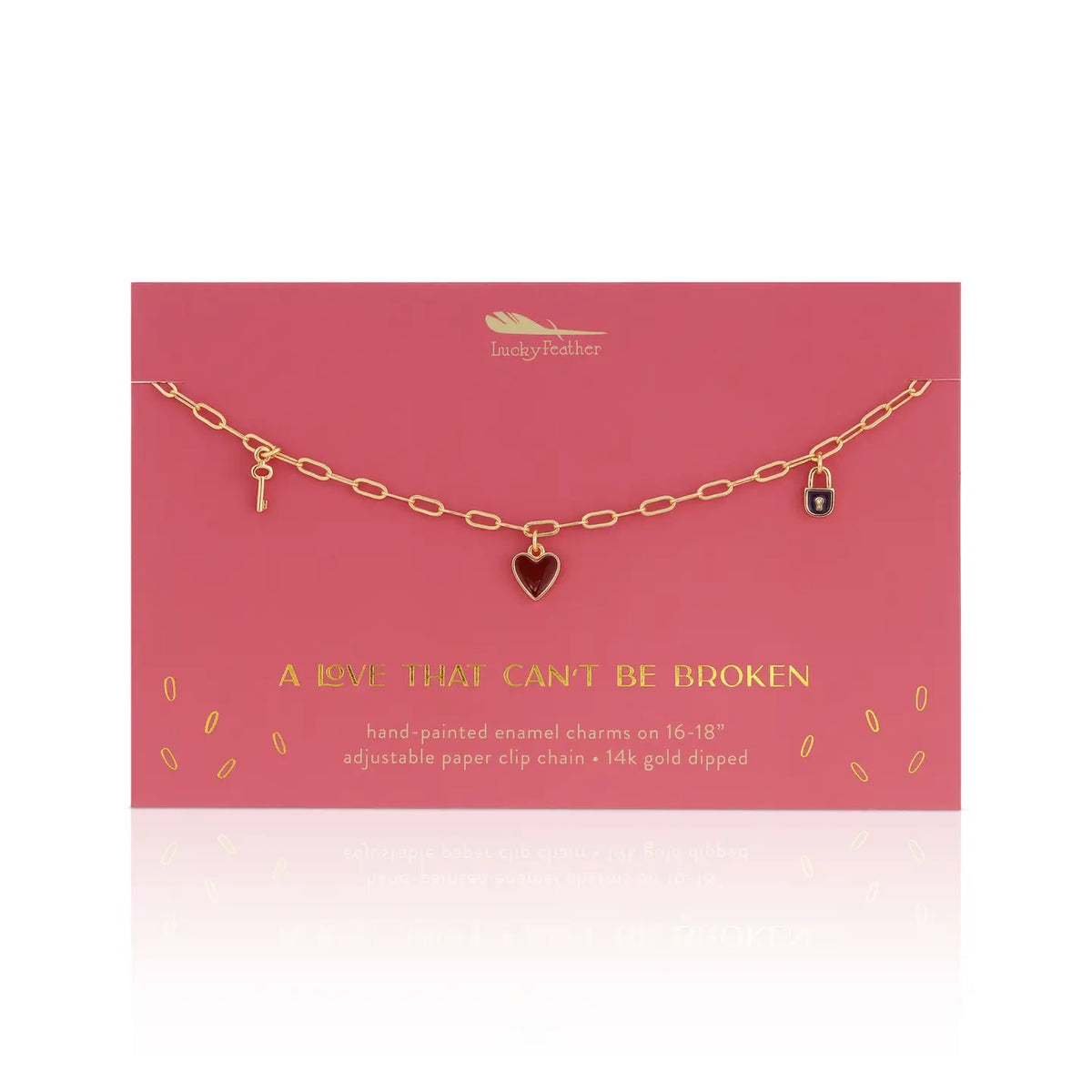 Lucky Feather, Enamel Treasure Necklace: Love