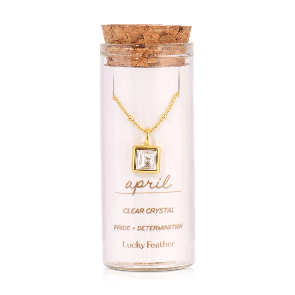 Lucky Feather, April Birthstone Message in a Bottle Pendant: April - Crystal BBNG-APR