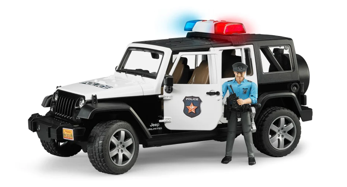 Bruder, Jeep Rubicon Police Car and Light Skin Policeman 02526