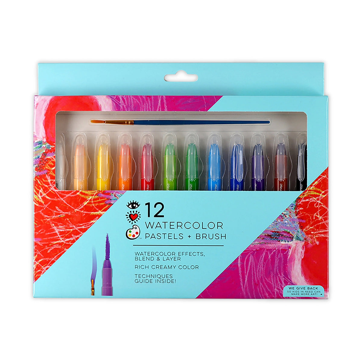 Bright Stripes, 12 WaterColor Pastels and Brush 4112-12