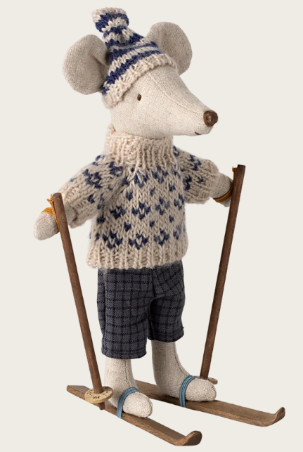 Maileg, Winter Mouse with Ski Set - Dad Blue 17-4305-00