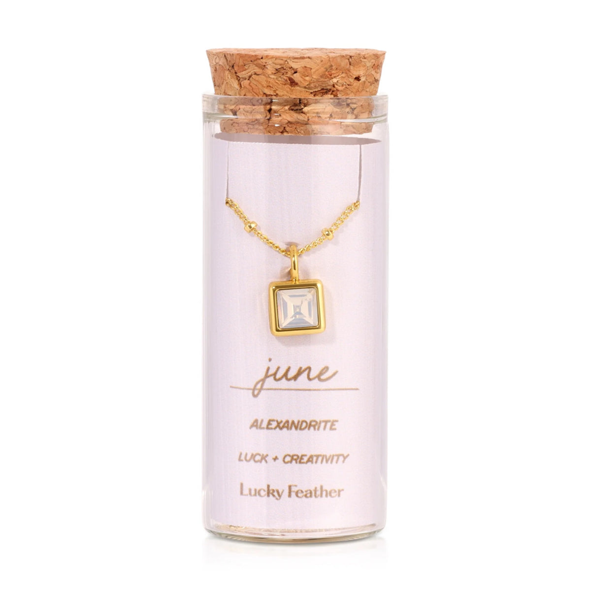 Lucky Feather, June Birthstone Message in a Bottle Pendant: June - Alexandrite BBNG-JUNE