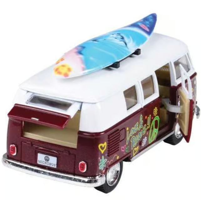 Die Cast, 1962 Volkswagen Bus with Surf Board Pull Back 5.25" - MX637