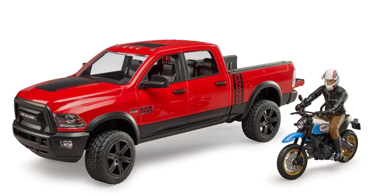 Bruder, RAM 2500 Power Wagon with Ducati Scrambler Desert Sled and Driver - 02502