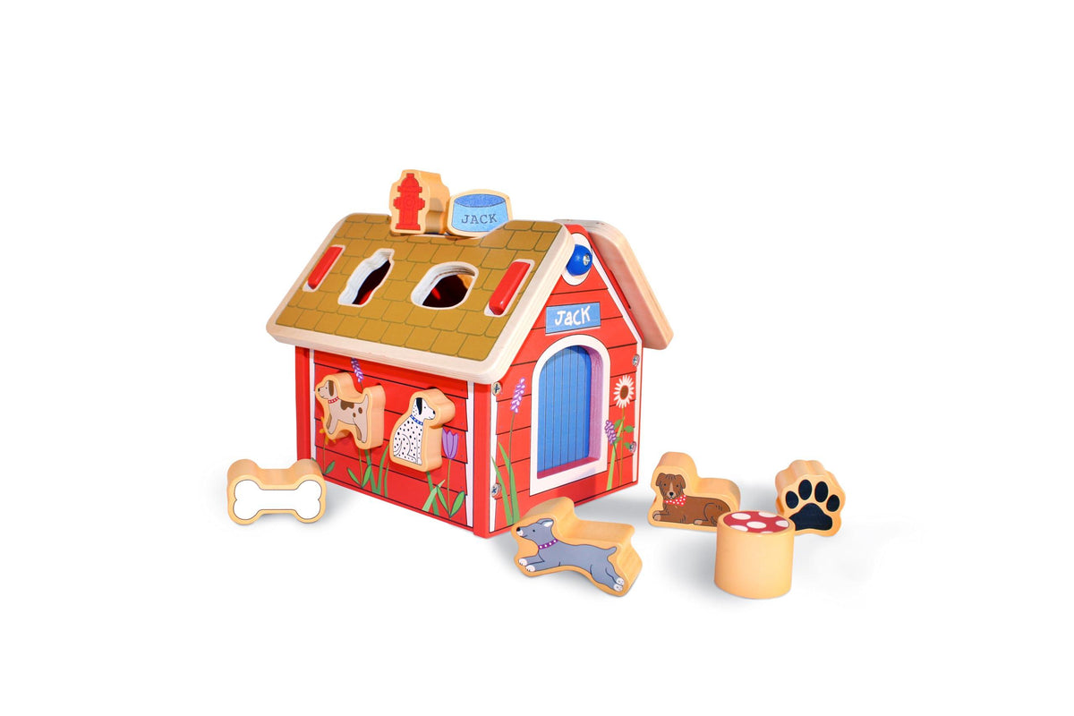 Jack Rabbit Creations, Wooden Dog House Shape Sorter 709