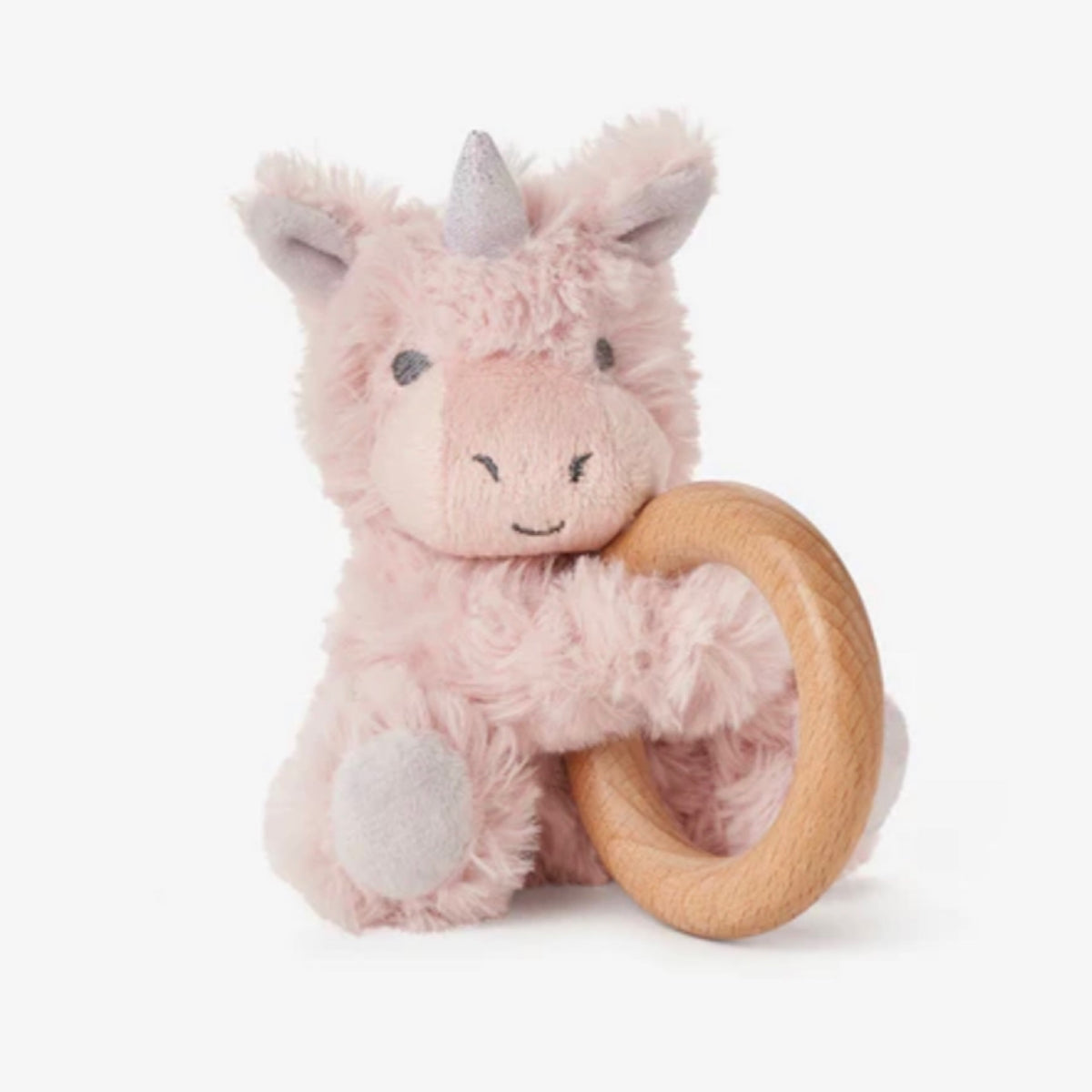 Elegant Baby, Plush Unicorn Wooden Ring Rattle 25146