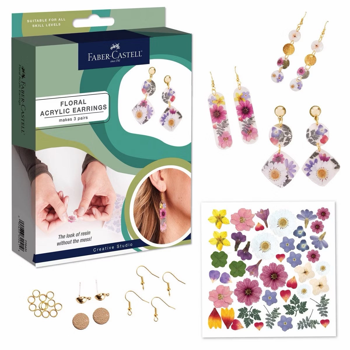 Faber-Castell, Pressed Floral Acrylic Earrings: Multicolored Art & Craft Tool Set 770432