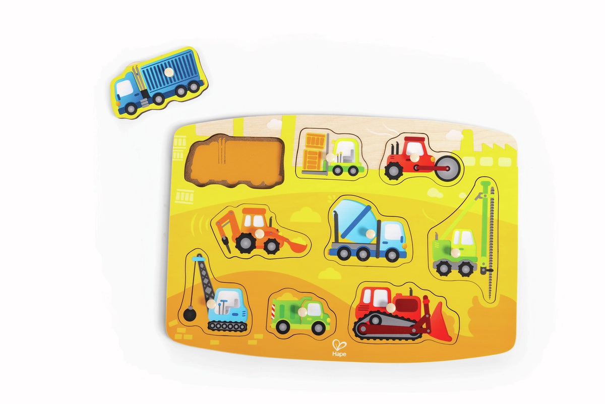 Hape, Construction Vehicles Peg Puzzle E1456