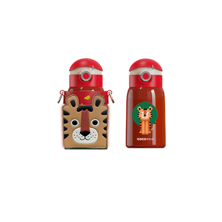 Cocosmile, Animal Straw Thermos Cup with Sleeve - Red Tiger YD-8107