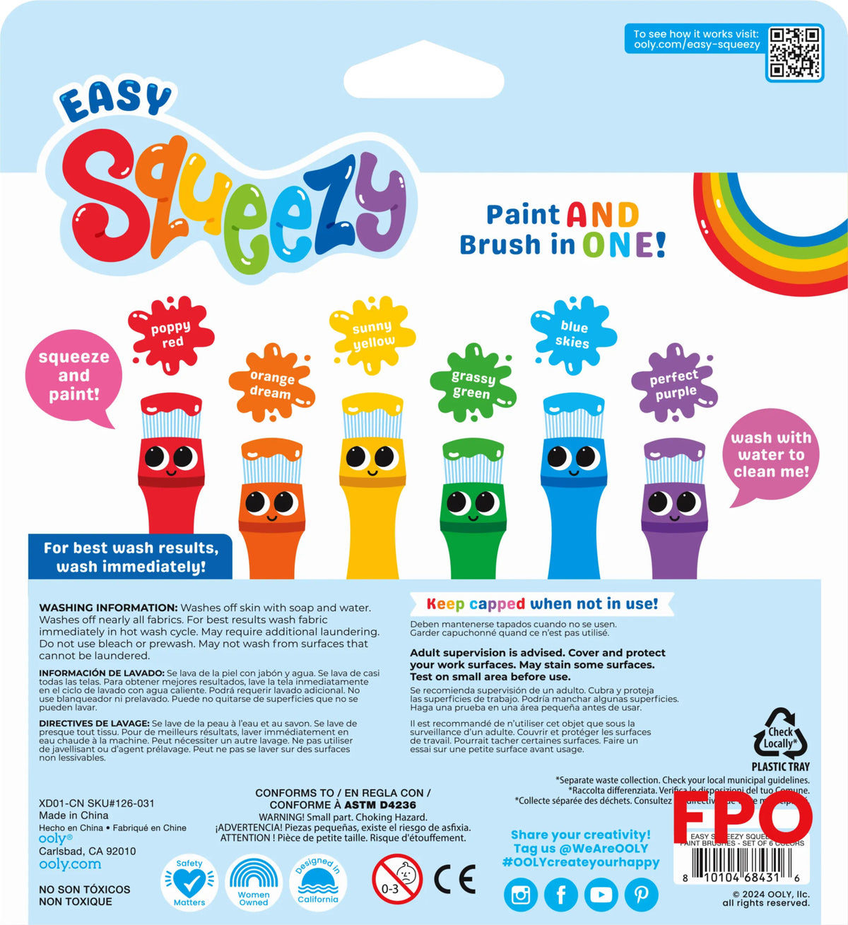 Easy Squeezy Squeezable Poster Paint Brushes - Set of 6