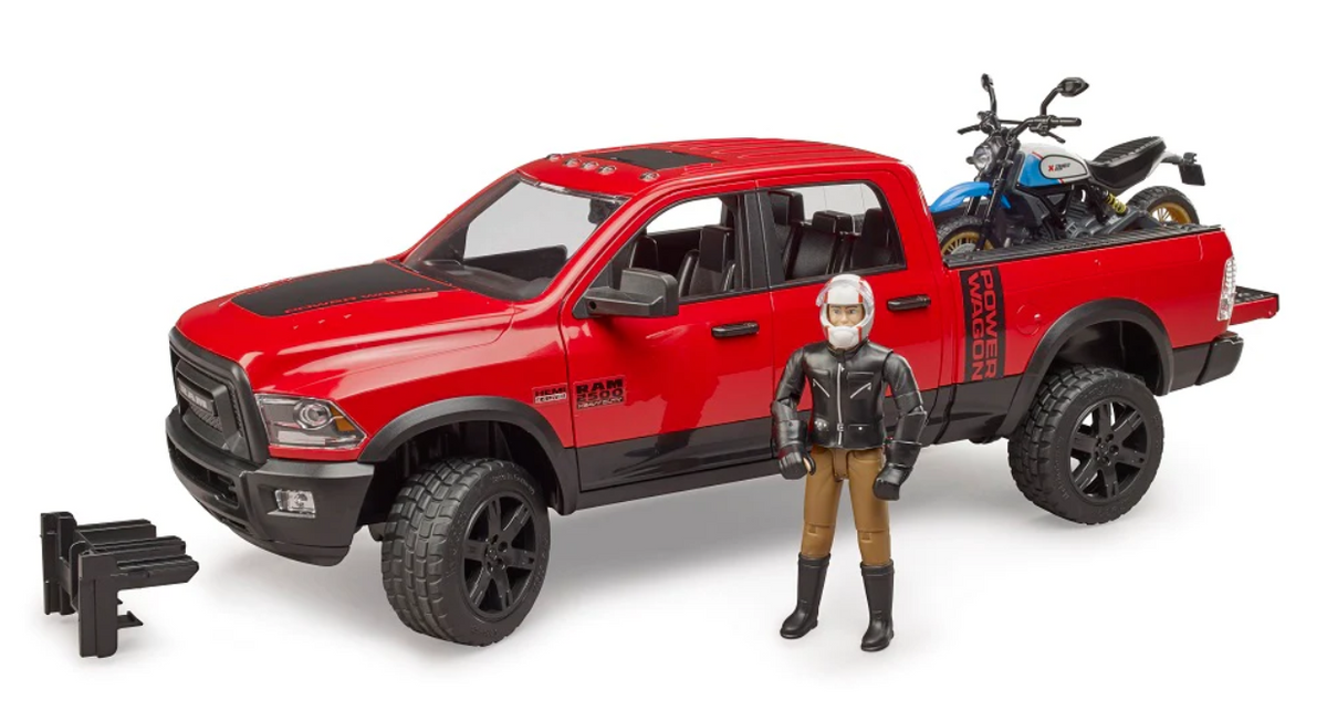 Bruder, RAM 2500 Power Wagon with Ducati Scrambler Desert Sled and Driver - 02502