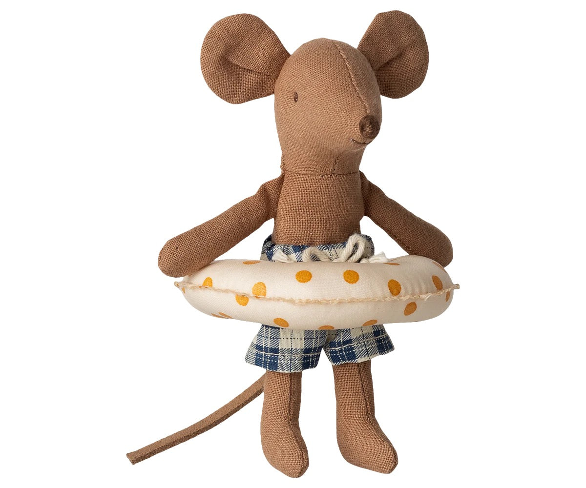 Maileg, Beach Mouse with Float: Little Brother - Yellow Dots 17-6103-00