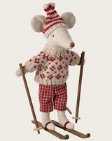 Maileg, Winter Mouse with Ski Set - Mum Red 17-4304-00
