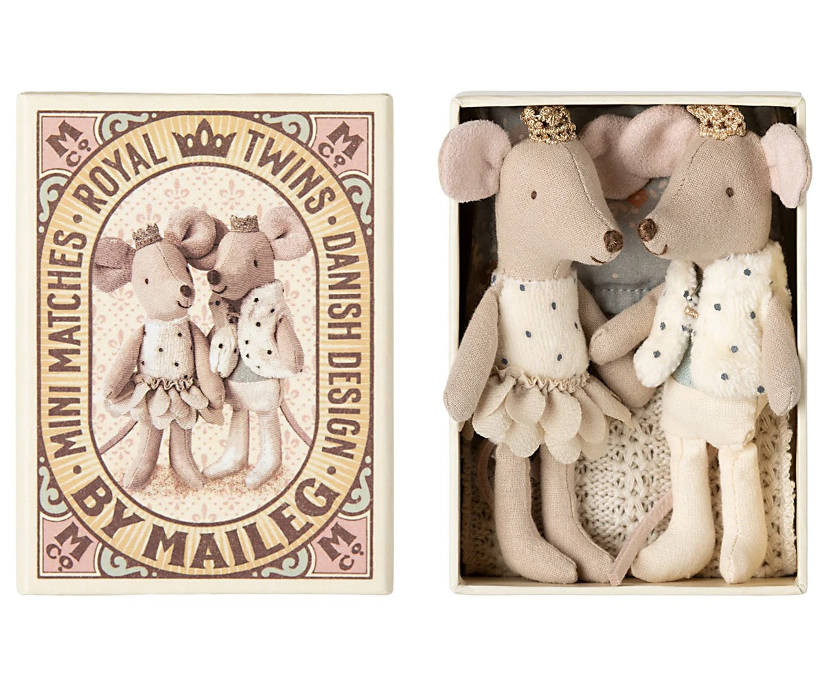 Maileg, Mouse in Matchbox: Royal Twins - Little Brother and Sister 17-5100-00
