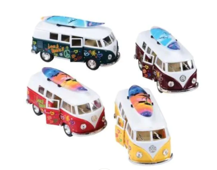 Die Cast, 1962 Volkswagen Bus with Surf Board Pull Back 5.25" - MX637